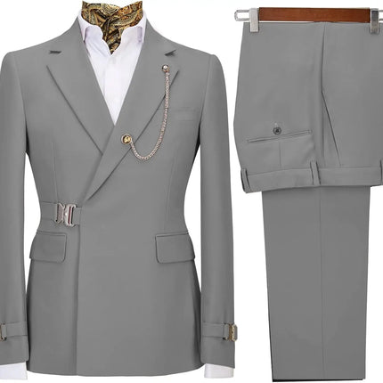 Men's 2 Piece Suit with Metal Clasp Slim Fit Suit Stylish Business Casual Tuxedo Suit