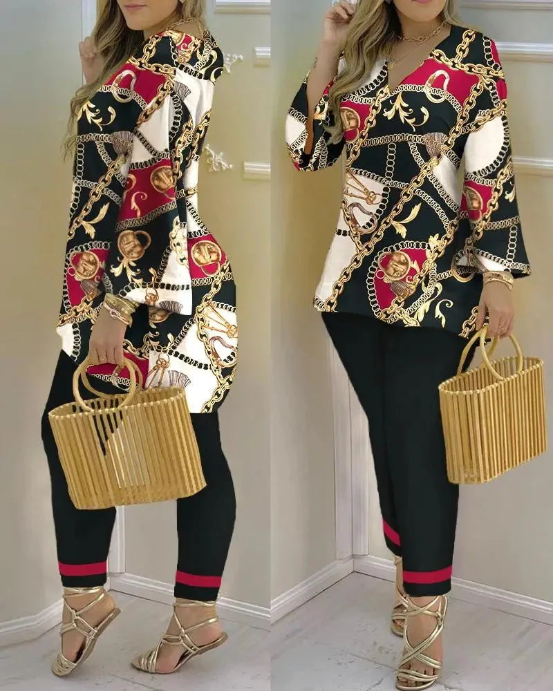 Pants Set New 2023 Spring & Summer Printed Fashion 2-Piece Suit
