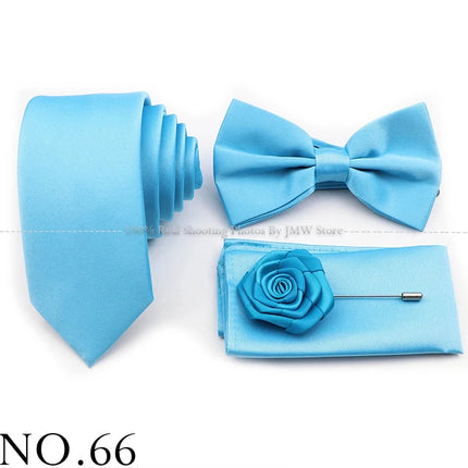 Hot Sale Purple Pink Sage Green Tie Set Polyester Necktie Bowtie Cufflink Brooch For Groom Suit Wedding Cravat Shirt Accessory