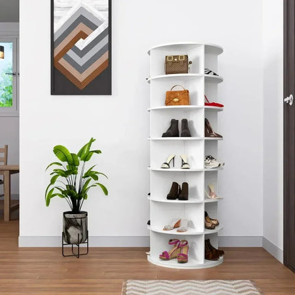 Shoe Rack 7-Tier Spinning, Free Standing Rotating Tower 360°, Easy To Assemble, Space-Saving,White Easy To Clean Shoe Cabinet