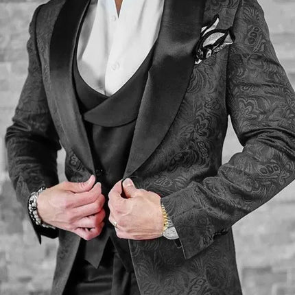 Men's Wedding Suit 2023 Italian Design Custom Black Smoking Tuxedo Jacket 3-piece Set (coat Vest Pants) Men's Groom Terno Suit