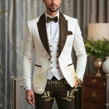 New Men Suit Sets Formal Banquet Luxury Ivory Blazer Vest Burgundy Pants Outfits Wedding Grooms Custom Fashion Slim Fit Costumes