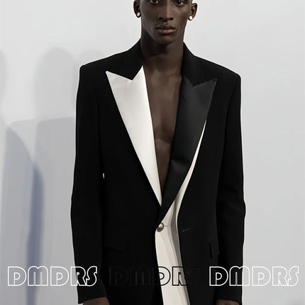 Bespoke Black White Suit Jacket for Men, Pageant Tailored Fit Jacket, One Button Peak Laple Plus Mens Suit, XXS-7XL US0-US24