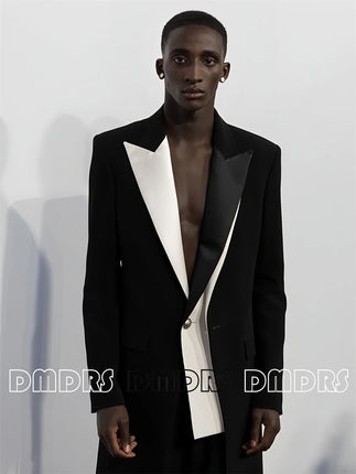 Bespoke Black White Suit Jacket for Men, Pageant Tailored Fit Jacket, One Button Peak Laple Plus Mens Suit, XXS-7XL US0-US24