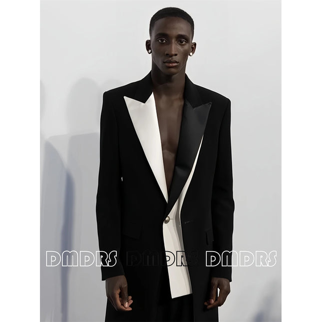 Bespoke Black White Suit Jacket for Men, Pageant Tailored Fit Jacket, One Button Peak Laple Plus Mens Suit, XXS-7XL US0-US24