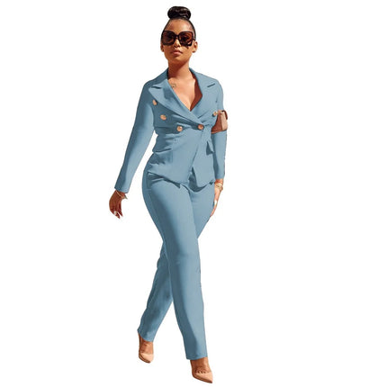Blue Luxury Designer 2 Piece Set Outfits Black Office Suit for Women 2023 Button Up Blazer Long Pants Suit Top Blazer Set Women