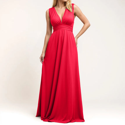 Multiple-Way Women Maxi Dress For Wedding Deep V-Neck Sexy High Waist Evening Party Dress Flowy Ruched A-Line Cocktail Dress
