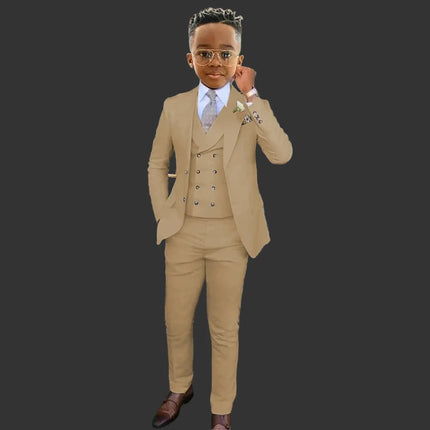 Fashionable Boys Suit Set 3 Pieces Jacket Vest Pants Banquet Party Outfit Elegant Children's Tuxedo Wedding Guest Clothes 2-20T