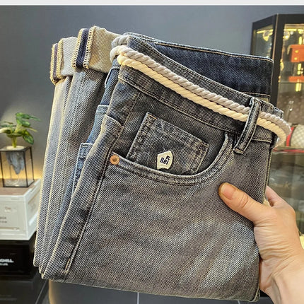High-End Men's Slim Straight Leg Jeans Casual Print Comfortable Long Trousers Fashionable Trendy Youth Popular Autumn New Arr...