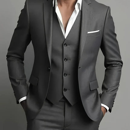 Men's Business Casual Suit for Weddings, Genuine Blazer, Vest and Pants, Big & Tall,Slim Fit Waistcoat, Dress Trousers, US Size