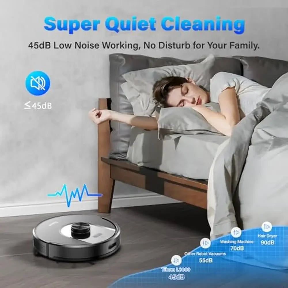 Vacuum Mop Self-Emptying Mapping 60-Day Capacity Pets Hair Carpet Hard Floors 3000Pa Strong Suction 2-in-1 Sweeping Mopping 150