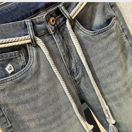 High-End Men's Slim Straight Leg Jeans Casual Print Comfortable Long Trousers Fashionable Trendy Youth Popular Autumn New Arr...