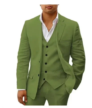 3 piece Linen Summer Men Suits for Wedding Groom Tuxedos 2026 Casual Beach Custom Man Suit Set Jacket Vest with Pants Man Fahion
