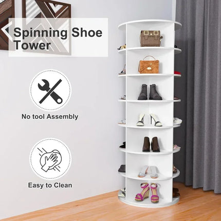 Shoe Rack 7-Tier Spinning, Free Standing Rotating Tower 360°, Easy To Assemble, Space-Saving,White Easy To Clean Shoe Cabinet