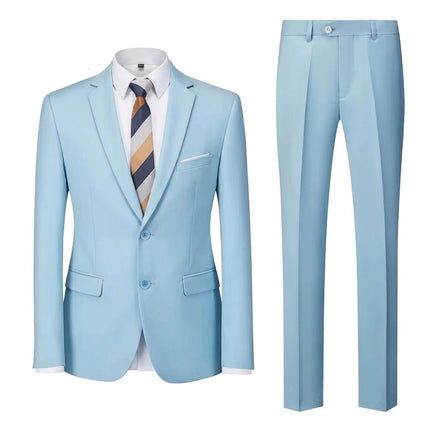 ( Blazer + Pants ) Men's 2 Piece Suit  Random Tie Included, Wedding & Business Dinner Male Formal Menswear Prom & Office Wear