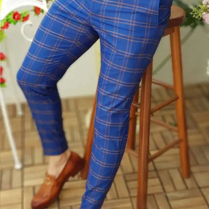 Summer Men's Suit Pants 3D Printed Fashion Plaid Pants Comfortable Casual Business Pants Quick Dry Straight Pants