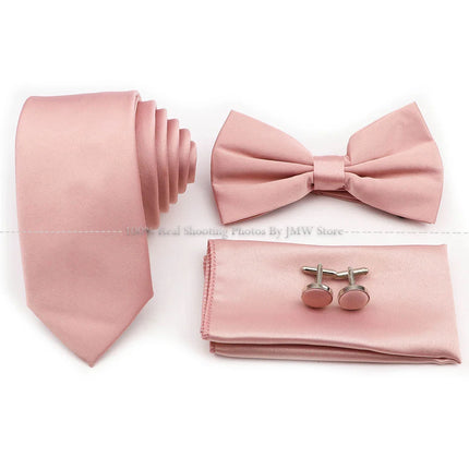 Hot Sale Purple Pink Sage Green Tie Set Polyester Necktie Bowtie Cufflink Brooch For Groom Suit Wedding Cravat Shirt Accessory