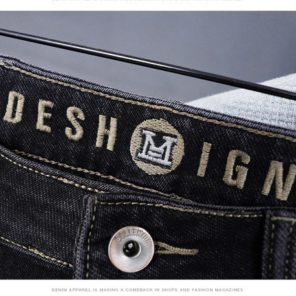 Male Denim Straight High Street Trousers Casual Men Fashion Elastic Waist Vintage Pant Spring Ripped Soft Stretch Slim Fit Jeans