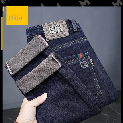 Male Denim Straight High Street Trousers Casual Men Fashion Elastic Waist Vintage Pant Spring Ripped Soft Stretch Slim Fit Jeans