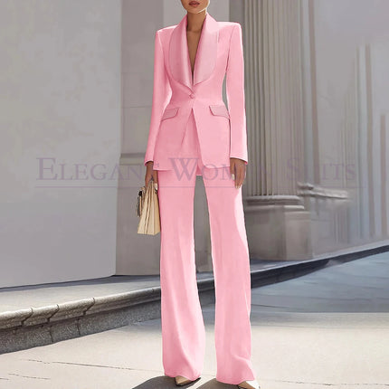 Customzied Women's Suits Blazer Luxury One-Button Shawl Lapel Slim Fit 2 Piece Jacket Pants Sets Evening Female Clothing Outfits