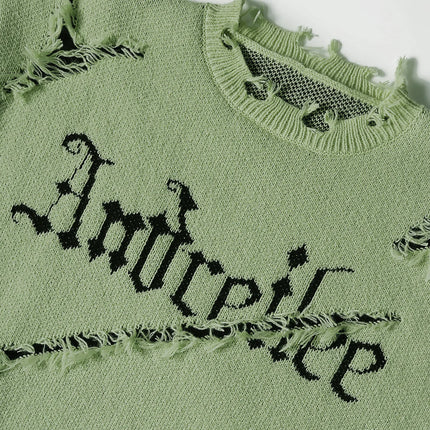 2025 New Men Distressed Sweater Hip Hop Pullover Vintage Casual Knitwear Top Streetwear Fashion Autumn Winter