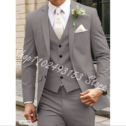 Men's Wedding Business Suit Formal Standard Fit 3 Piece Single Breasted Notched Lapel Suits Male Blazer Vest Pants Costume Homme