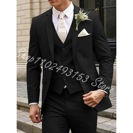 Men's Wedding Business Suit Formal Standard Fit 3 Piece Single Breasted Notched Lapel Suits Male Blazer Vest Pants Costume Homme