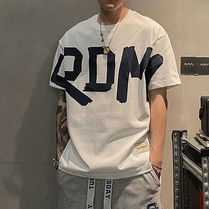 2025 Summer Casual All-match Trend Korean Fashion Short Sleeve Round Neck Solid Color Letter Printed Loose Fashion Youth T-shirt