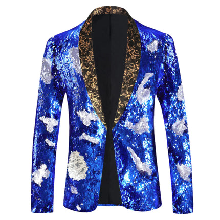 Men's Suit Jacket Shiny Sequins Shawl Collar Suit Cosplay Men Wedding Groom Singer Dance Glitter Suit Jacket Dj Club Stage Gown