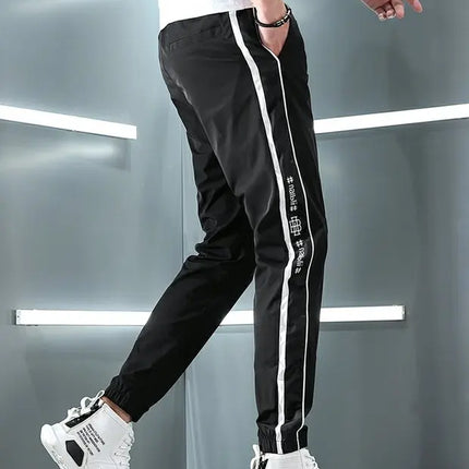 Spring Summer Harajuku Elastic Waist Quick Drying Stripe Casual Baggy Sport Running Work Trousers Man Casual Jogger Sweatpants