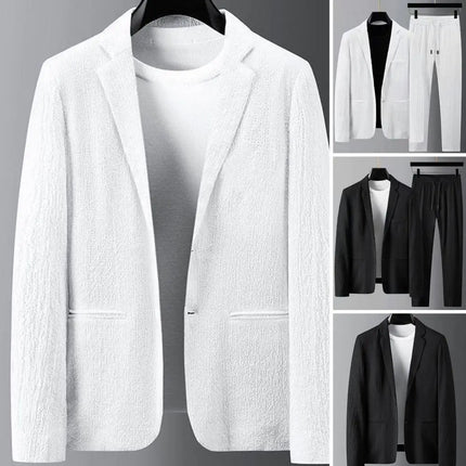 Men Two piece Suit Striped Pleated Men Pants Set Pleated Drawstring Loose Lapel Pockets Thin Formal Business Men Set