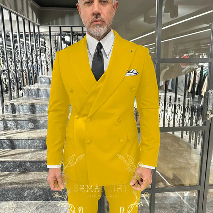 Black Men's Suit 2 Piece Double Breasted Jacket Pants Formal Wedding Groom Tuxedo Peaked Lapel Blazer Customized Men's Suit