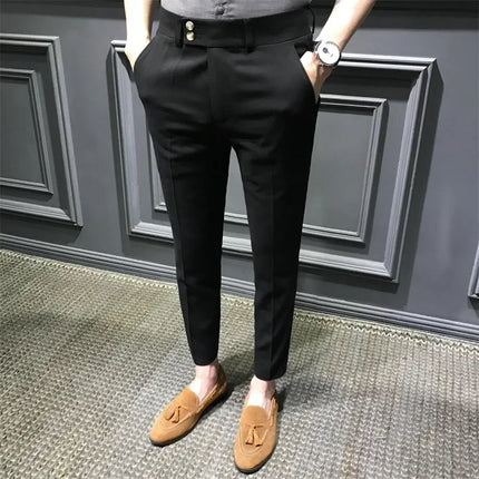 Spring Autumn Men's Slim Fit Korean Style Suit Pants Casual Nine Point Length Trendy White Pants For Office Wear