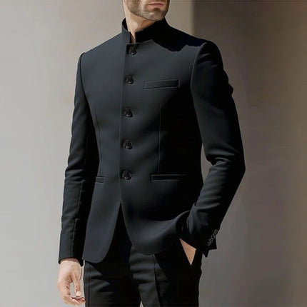 Chinese Men Suits Business Suits With Stand Collar Slim Fit 2 Pcs Blazer Pants Set Formal Wedding Office Outfit Tailored Outfit