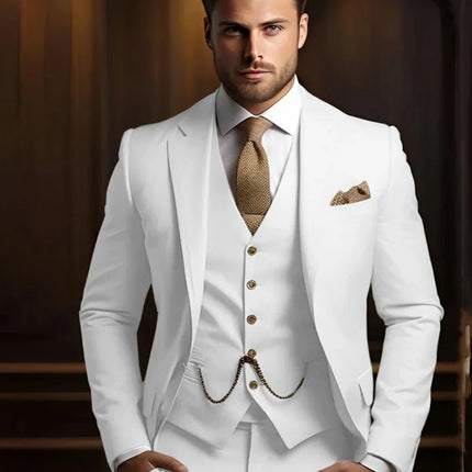 Multi-colors Male Suits 3 Pieces Jacket With Vest Pants Wedding Groom Sets Notched Lapel Men's Formal Business Office Suit Set