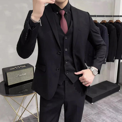 Men's Wedding Groomsmen Suit Set High-Quality Solid Color Casual Office Menswear Jacket + Vest + Pants