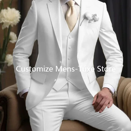 Elegant Wedding Men's Suits  Blazer Slim Fit 3 Pcs Jacket Pants Vest Luxury Costume Homme Formal Party Male Clothing
