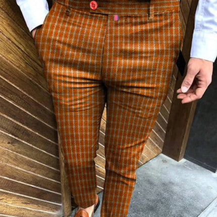Men's Fashion Plaid Pants 3D Printed Comfortable Business Pants Casual Quick Drying Straight Pants Suit Pants Spring Summer
