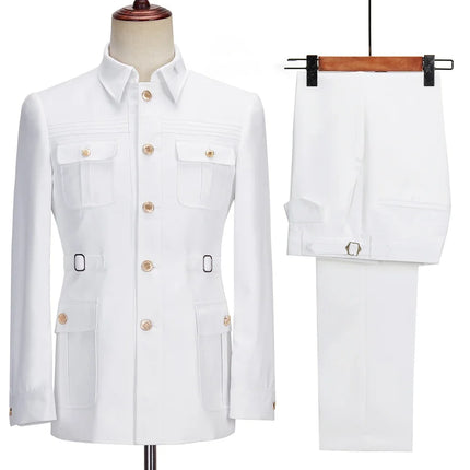 New Fashion  Men's Suits High Quality Stand Collar Single Breasted Suit Male Casual Daily Wedding Two Piece Blazer Pants Set