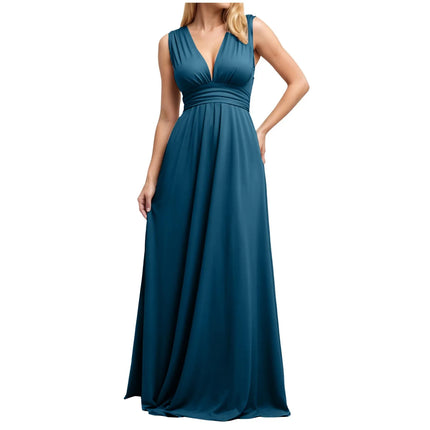 Multiple-Way Women Maxi Dress For Wedding Deep V-Neck Sexy High Waist Evening Party Dress Flowy Ruched A-Line Cocktail Dress