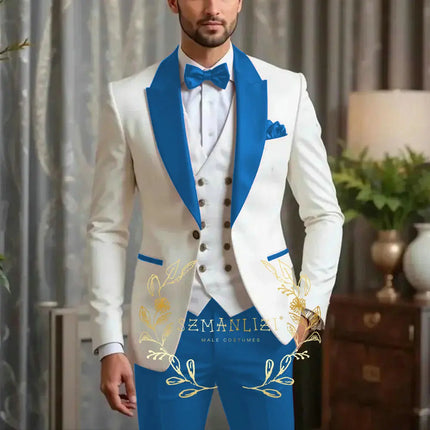 New Men Suit Sets Formal Banquet Luxury Ivory Blazer Vest Burgundy Pants Outfits Wedding Grooms Custom Fashion Slim Fit Costumes