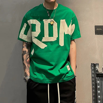 2025 Summer Casual All-match Trend Korean Fashion Short Sleeve Round Neck Solid Color Letter Printed Loose Fashion Youth T-shirt