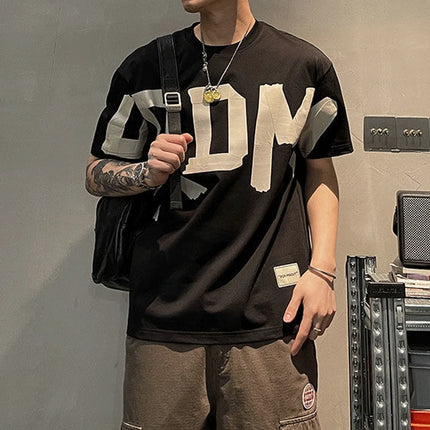 2025 Summer Casual All-match Trend Korean Fashion Short Sleeve Round Neck Solid Color Letter Printed Loose Fashion Youth T-shirt