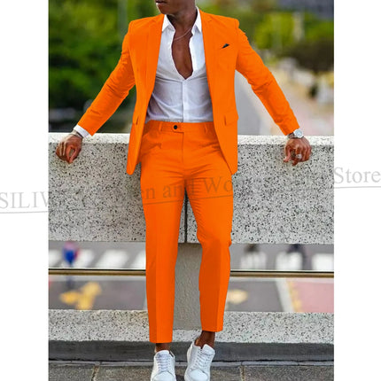 Orange Formal Men Suits For Wedding Prom Notch Lapel Blazer Custom Made Fashion Tuxedos Two-Piece Jacket+Pants Trajes De Hombre