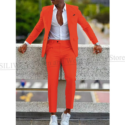 Orange Formal Men Suits For Wedding Prom Notch Lapel Blazer Custom Made Fashion Tuxedos Two-Piece Jacket+Pants Trajes De Hombre