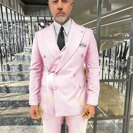 Black Men's Suit 2 Piece Double Breasted Jacket Pants Formal Wedding Groom Tuxedo Peaked Lapel Blazer Customized Men's Suit