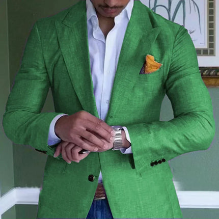 Men's Custom Green Linen Suit Jacket Summer Beach Wedding Groomsmen Only Jacket for Men