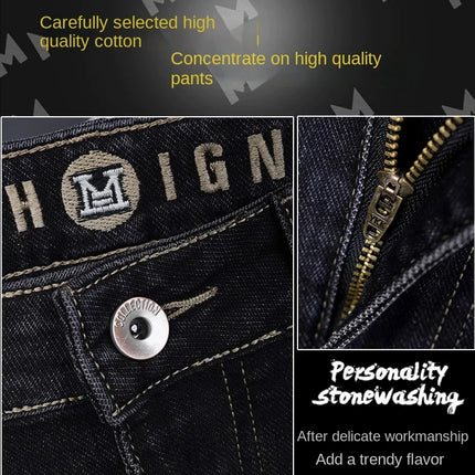 Male Denim Straight High Street Trousers Casual Men Fashion Elastic Waist Vintage Pant Spring Ripped Soft Stretch Slim Fit Jeans
