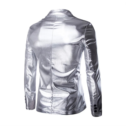 Men's Suit Slim Fit 2 Piece Sets Solid Shiny Party Gold Silver Suits for Men Wedding Prom Blazer Jacket and Pants Stage Costume