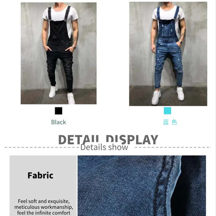 New Fashion Men's Jeans Overalls High Street Ripped Denim Jumpsuits Hip Hop Men Cargo Bib Pants Cowboy Male Jean Dungarees 2023